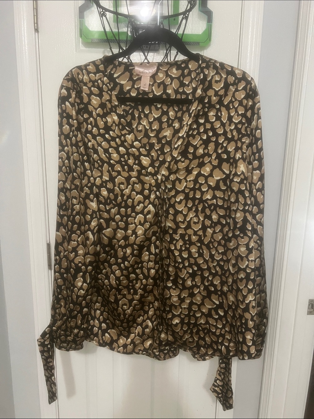 Leopard Print Satin Button-Down Shirt in Brown